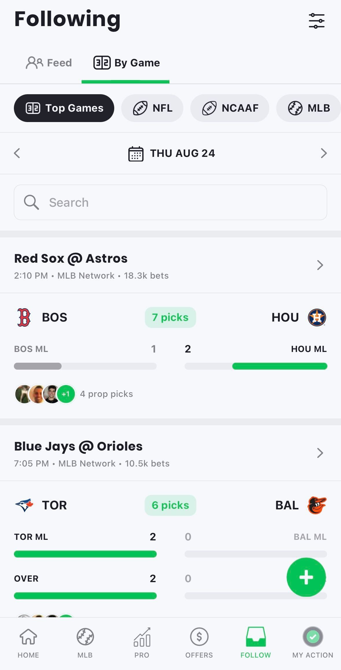 Picks by game Action Network