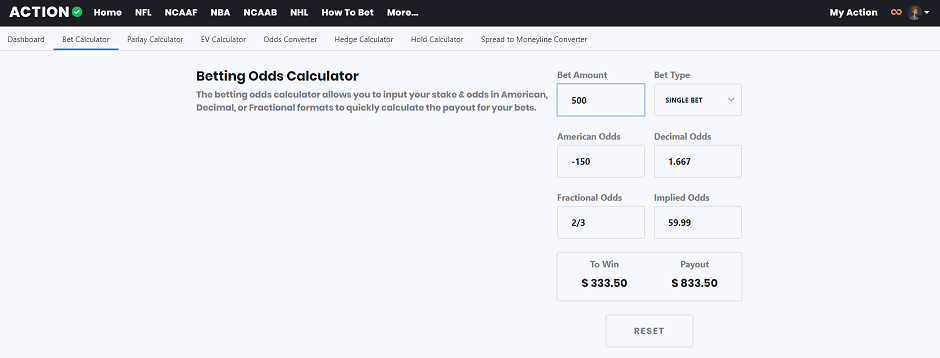 Betting Odds Calculator - Action Network