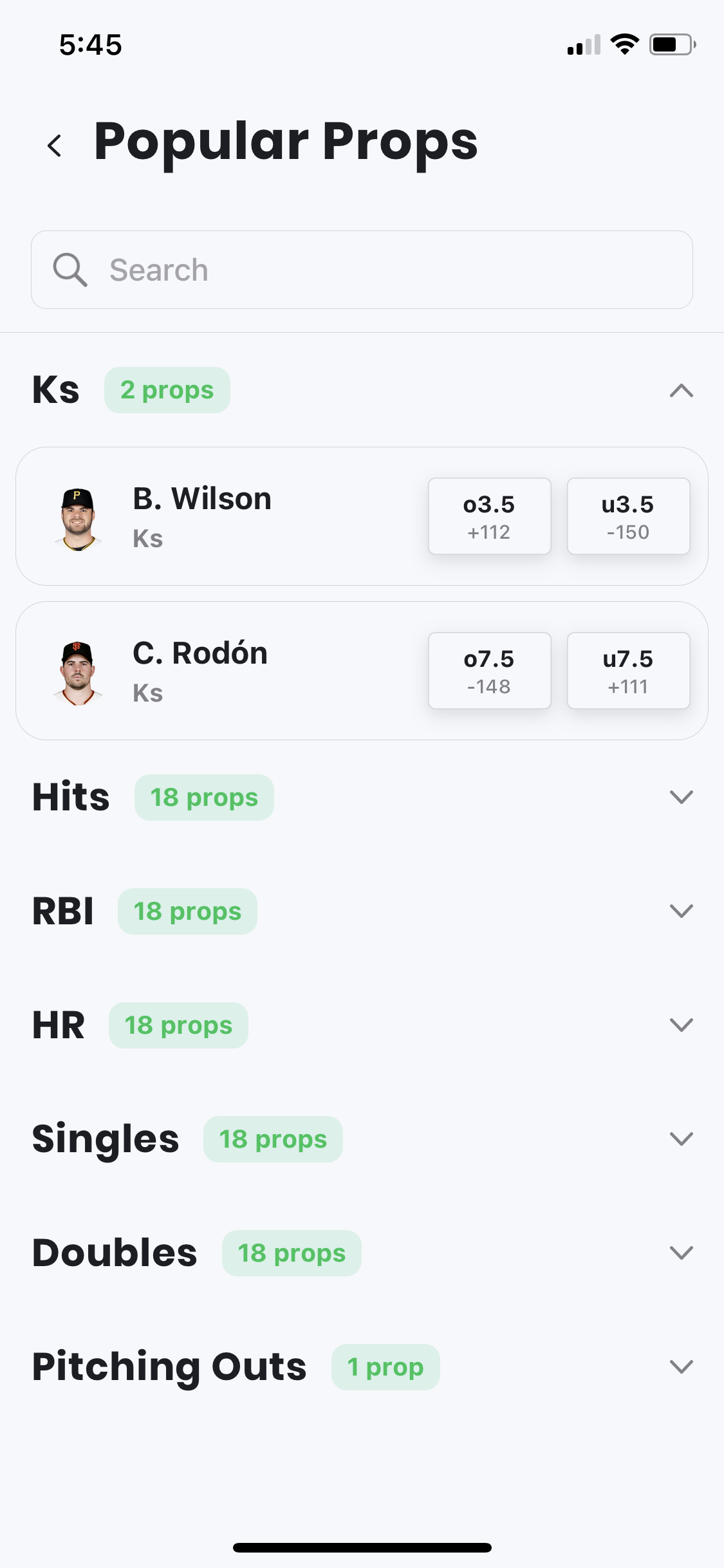 player props list